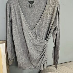 Elegant Gray Wrap Top with Rhinestone Accents